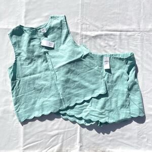 Gap Kids Linen Blend Scalloped Wrap Skort Sleeveless Top Set Girls XXL 14-16 Sea